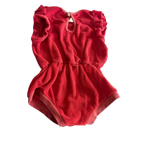 The Animals Observatory Girls Red Terry Koala Jumpsuit Yellow Stars size 2 - Picture 6 of 7